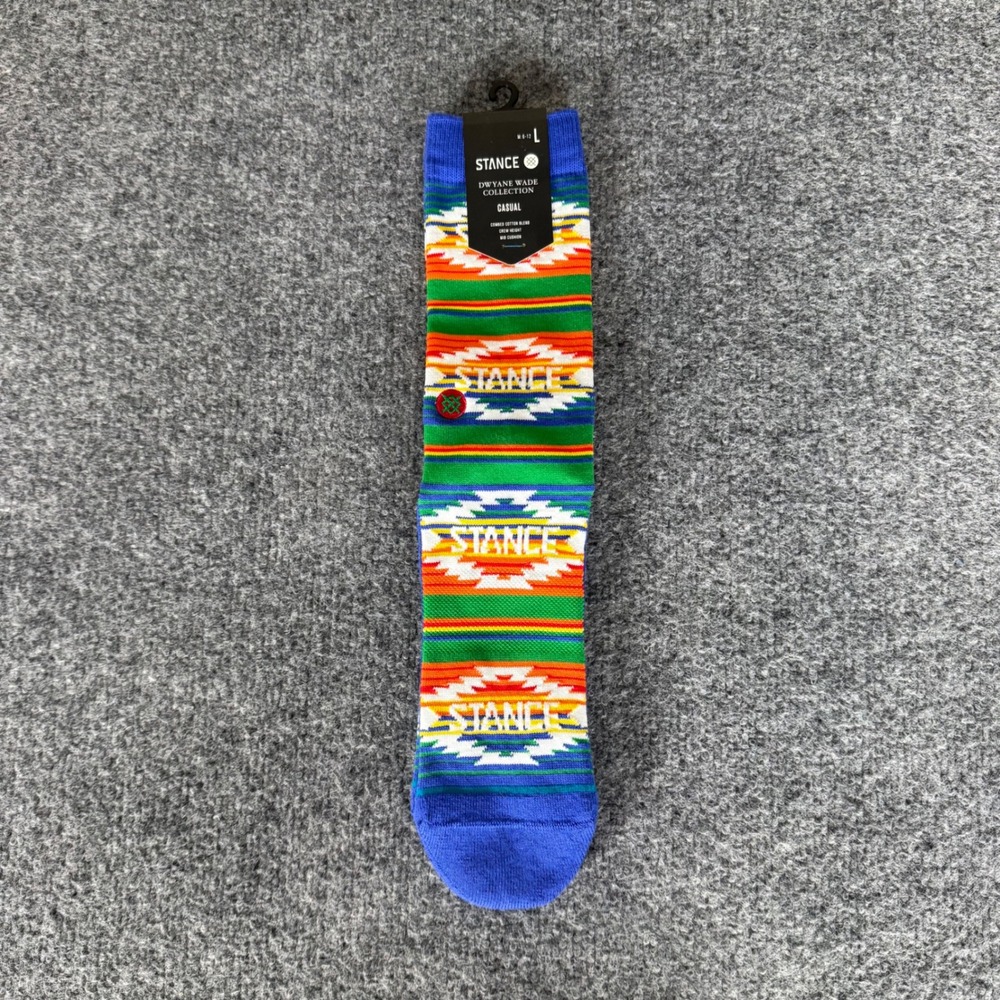 Stance Dwyane Wade Mens Crew Socks Large Southwest Aztec Rainbow Athletic Casual